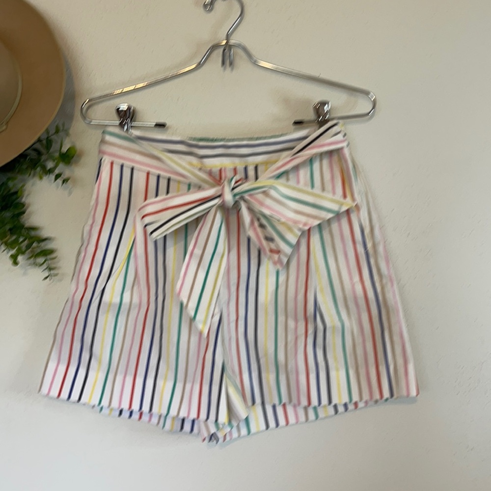 J. Crew-NWT Multicolored Striped High Waist Cotton Shorts with Waist Tie Sz 2